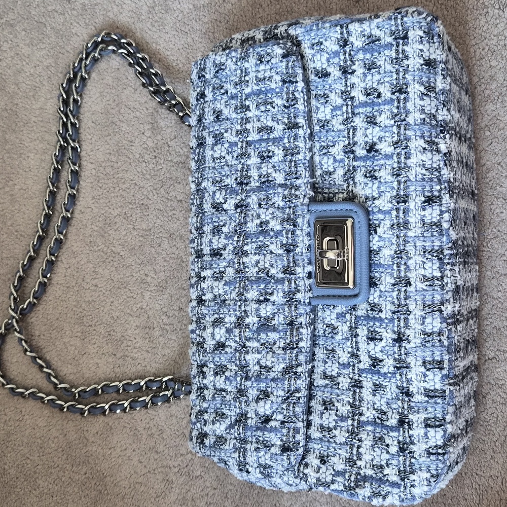 Karl Lagerfeld blue tweed flap bag